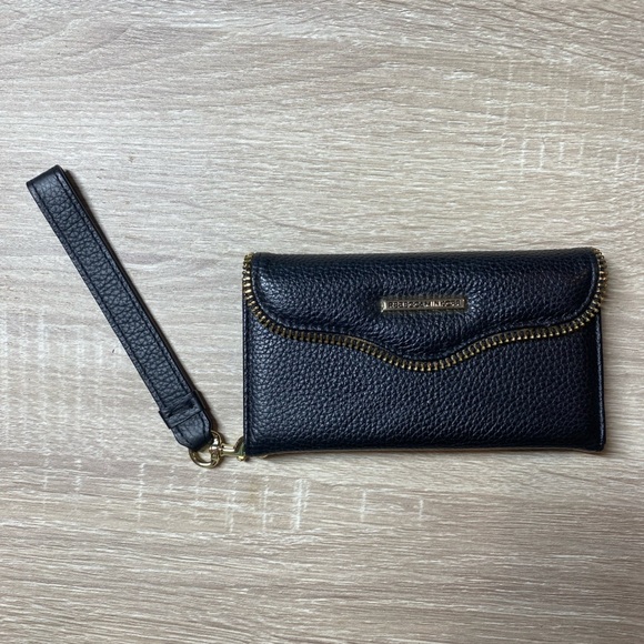 black Rebecca Minkoff Leather Folio phone case Wristlet iPhone 7 - Picture 1 of 9